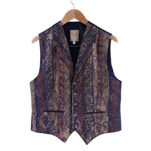 Wah Maker Womens Small True West Outfitters Tapestry Vest Blue Gold Paisley USA